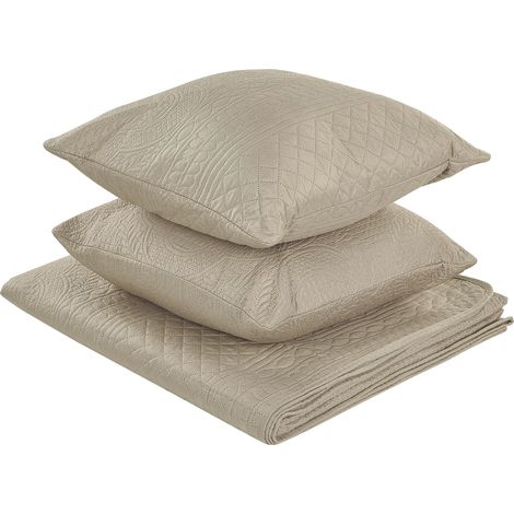 Copriletto con motivo in rilievo matrimoniale con cuscini in poliestere 140 x 210 cm talpa Shush