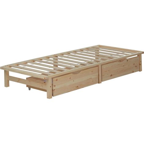 Letto su pallet in legno massello 90x200 cm con cassetti portaoggetti e rete a doghe LIT06218