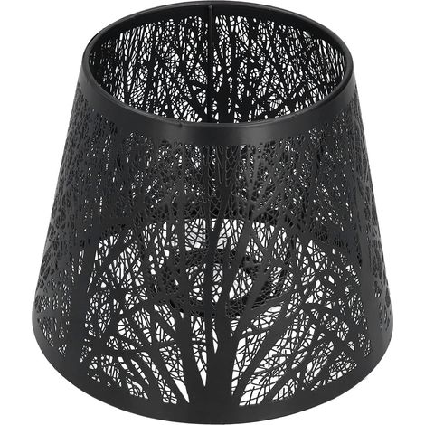 Abat-jour, plaque de lampe en fer forgé, pied de lampe en forme d'arbre, lustre, abat-jour pour lampes de table, chambre, décoration de nuit, blanc, noir (noir) (1/5)