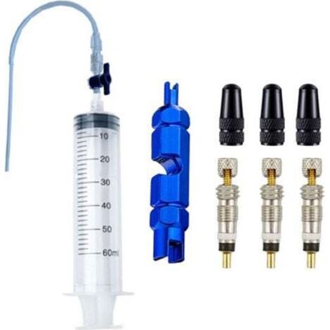 60 ml Tubeless-Fahrradreifen-Flüssigkeitsinjektor-Set, inklusive vorbeugendem Flüssigkeitsinjektor und Gummischlauch-Set, geeignet für Fahrradreparaturwerkzeuge. (1/4)