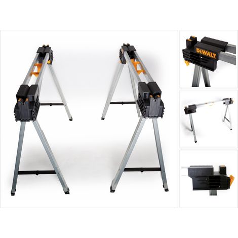 DEWALT DWST1-75676 - Par de Caballetes Metálicos Plegables, Capacidad 900 kg, Altura 1117 mm, Superficie de Goma, Ranura en Forma de V, Bisagras Laterales y Mangos Flexibles