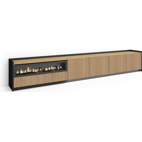 Skraut Home - TV-Schrank, Lowboard, für Wohnzimmer und Esszimmer, 310x50x37 cm, Für TV-Geräte bis zu 80", Elektrokamin., Led, Moderner Stil, Eiche Schwarz (1/4)