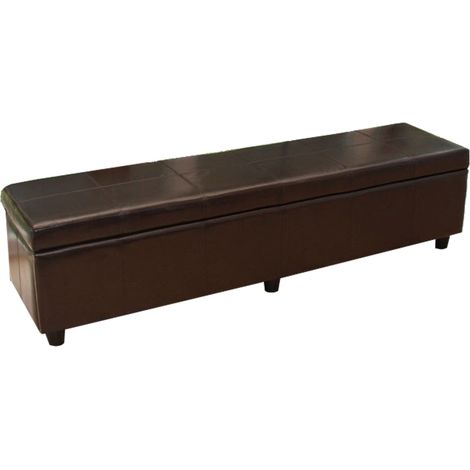 Banc banquette Kriens XXL, 180x45x45cm, cuir reconstitué, marron