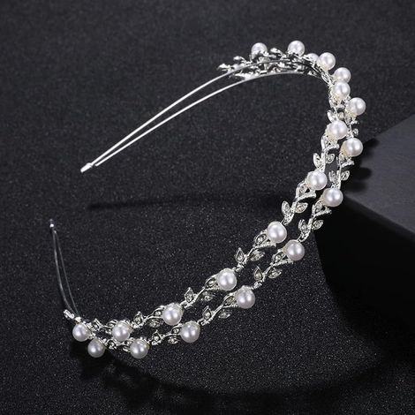 Serre-tête double couche en métal avec perles et strass brillants pour femme et fille Argenté (1/5)