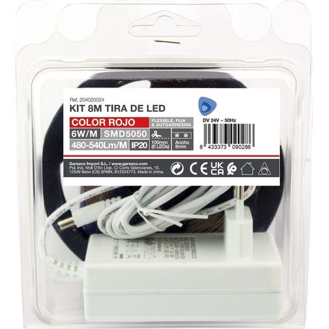 Kit de bande LED 8 m, 6 W/m, IP20, rouge