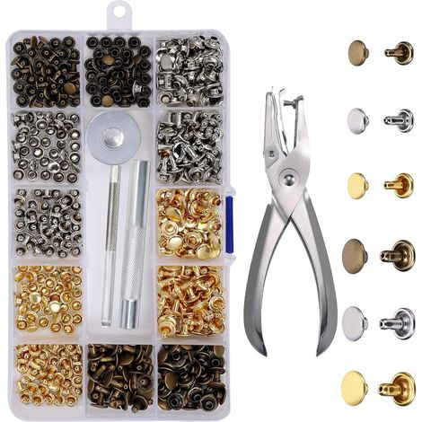 Kaelt - Rivets en Cuir 180 Ensemble 2 Tailles Double Rivet Goujons Tubulaires en Métal avec 3 Pièces Outil de Fixation et Punch Pince pour Artisanat en Cuir DIY Rivets de Remplacement 3 Couleurs (1/5)