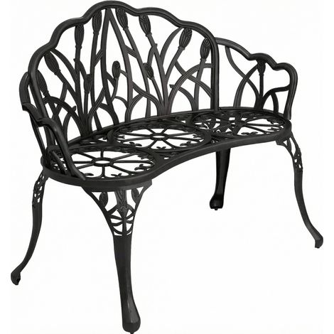 Banc de jardin 2 places en aluminium moulé avec dossier tulipe et motif floral 99 x 57 x 78 cm (1/5)