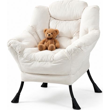 Fauteuil Relax 1 Place avec Poche Latérale, Siège Confortable en métal, Blanc Cassé (1/4)