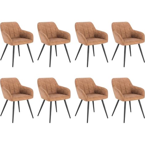 WOLTU 8 x Chaise de Salle à Manger, en Tissu Scientifique + métal, Chaise de Salon, 49x43x81cm, Brun (1/5)