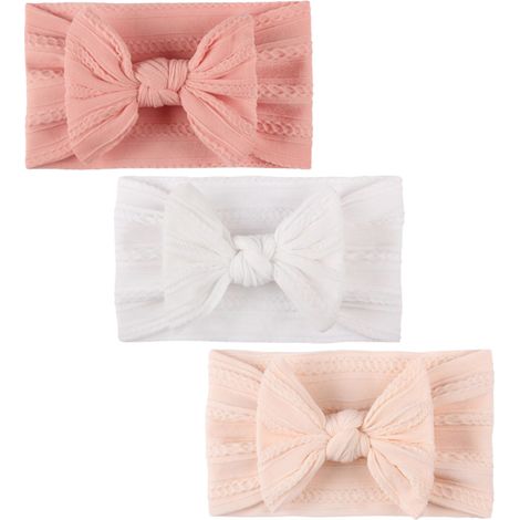 Barrettes Pour Bébé - Bandeaux Élastiques Grand Format - Pour Filles De 0 À 3 Mois - Blanc Rose Poudré Chair - Lot De 3 (1/5)