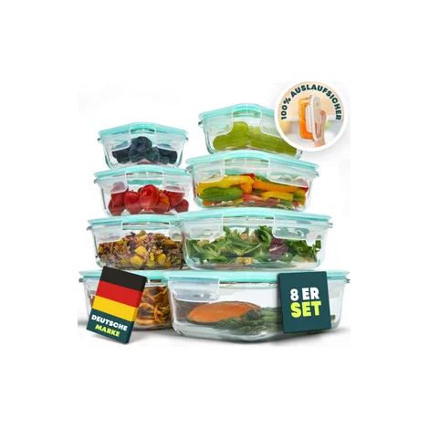 8 Stück Glas Lebensmittelbehälter,mit Deckel,Verschiedene GrößenVorratsdosenset,uftdichte auslaufsichere Lunchboxen,Meal Prep Boxen,grün.