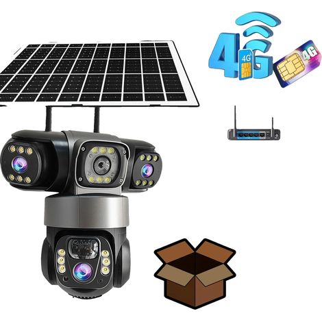 Cámara de seguridad para exteriores, sistema de tres lentes, alimentada por energía solar, 4G Cam (no requiere tarjeta), Tipo-C, PAL-a (1/2)