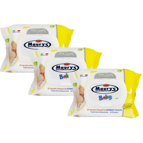 MAURY'S SALVIETTE DETERGENTI UMIDIFICATE PER BAMBINI BABY 25PZ ALOE VERA VITAMINA E BEST QUALITY
