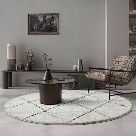 Shaggy Tapis de Salon élégant à Poils Longs, Doux et Facile d'entretien, crème/Noir, 160 cm, Rond (1/5)