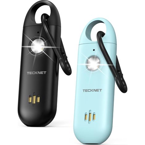 Alarme personnelle pour femme, alarme de poche avec sirène de 130 dB, rechargeable par USB de type C, auto-défense, alarme personnelle, enfants, personnes âgées, couche de nuit (bleu + noir)