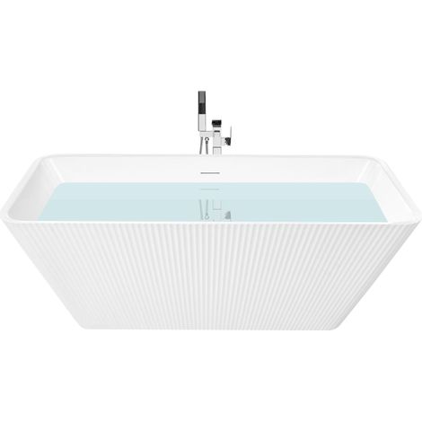 Baignoire Ilot Moderne en Acrylique 170 cm Cannelé Forme Rectangulaire Blanche Atcama