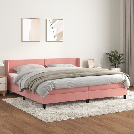Lit à sommier tapissier avec matelas - Cadre De Lit Moderne: King Size - Lit Double - Rose 200x200 cm Velours Chic-951888 (1/5)