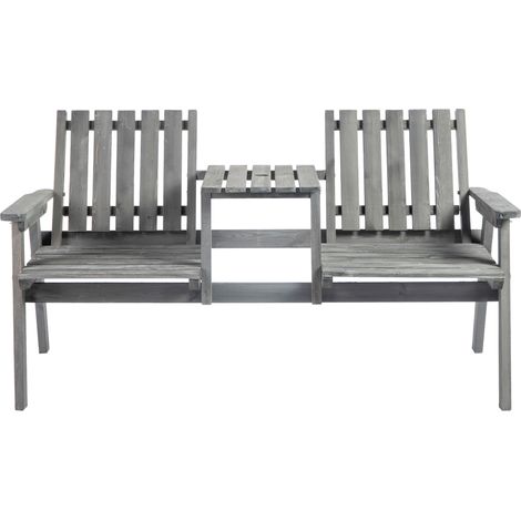 Ensemble de jardin avec table et banc, mobilier de jardin, trou pour parasol, banc, 2 chaises, bois massif, gris, 152 x 70 x 83 cm (1/5)