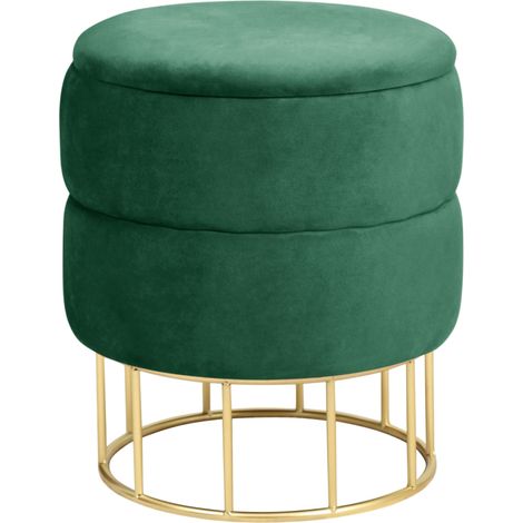 Pouf a scomparto rotonda in velluto trapuntato AKORD ELZA colore Verde bottiglia (1/4)