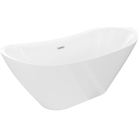 Mexen Lotos freistehende Badewanne 180 x 75 cm, weiß, Überlauf gebürstetes Nickel - 52051807700-97 (1/3)