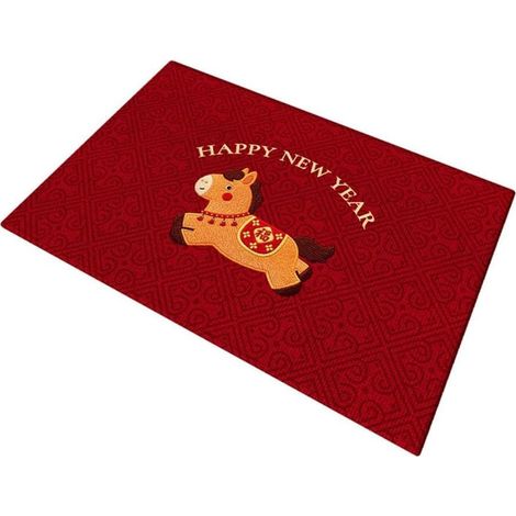 Tapis de pour sol Polyester pour fête du pour cheval 70x45cm Lavable(A)  Design pour année du pour cheval, esprit chance prospérité, célébration nouvel an lunaire, motif zodiacal vibrant (1/5)