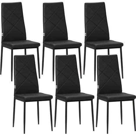 SET DI 6 SEDIE DA PRANZO MODERNE CON SCHIENALE ALTO IN FINTA PELLE E ACCIAIO. 41X50X97 CM. NERO (1/5)