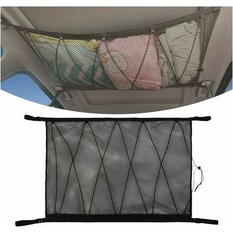 Filet de rangement pour voiture – Organisateur de plafond noir en tissu polyester maillé – Dimensions 90 x 65 cm – Installation facile avec attaches – Versaillesfr (1/5)