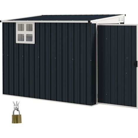 Metall Gerätehaus 2,7m² 128x231x181cm Geräteschuppen mit Pultdach Fenster Abschließbarer Tür wetterfest Gartenhaus Outdoor Garten Schuppen für Hinterhof Außenbereich Dunkelgrau Aosom