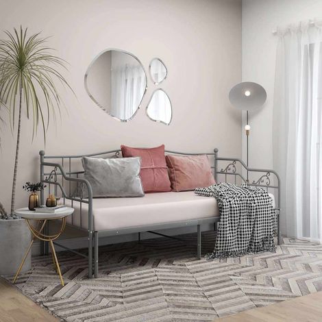 Lit simple,Lit adulte - Cadre de canapé-lit extensible - sans matelas - gris - métal - 90x200cm - 1 personne 4221297 (1/5)