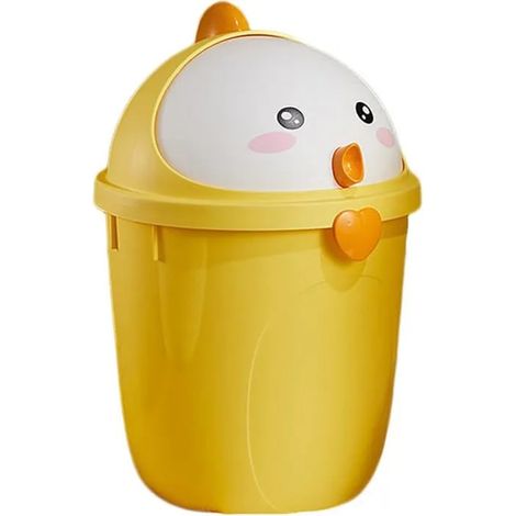 Poubelle jaune poussin en PP, couvercle inclus, petite poubelle de table décorative pour bureau ou chambre, design mignon et compact (1/5)
