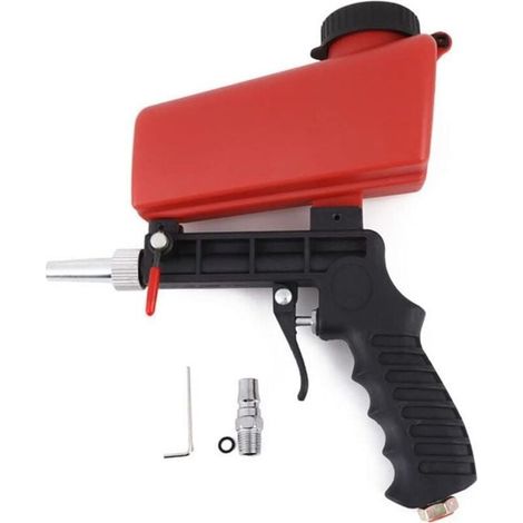 Sableuse Pneumatiques Portable Pistolet à Sableuse Professionnel Pistolet Sablage Sableuse Pneumatiques Sandblaster pour Enlever Les Ecailles de Peinture Rouille(Rouge) (1/4)