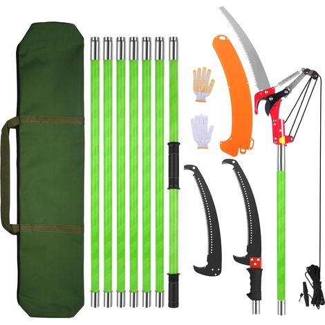 Telescopic Branch Cutter 8 m: Telescopic Saw Pruning 2 in 1.7 Telescopic Handle 2 Saw Blades Carry Bag, Pruning Saw for Palm Trees Shrubs (Green) (1/5)