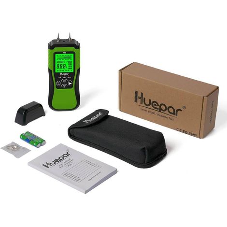 Huepar Digitales Holzfeuchtemessgerät, Stift-Wasserleckdetektor mit 2 Messmodi, 8 Arten von Holzfeuchtetester mit LCD