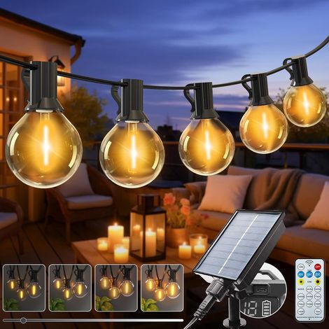 Dimmable Outdoor Solar String Lights, 8 Modes, 10M Solar Outdoor String Lights, IP65 Waterproof Festive Lights Bulb for Garden Terrace Courtyard Pergola Party [Energy Class E] (1/5)