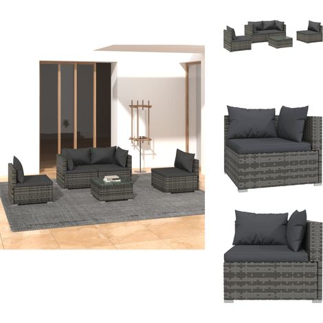 Salon de jardin 5 pcs avec coussins Résine tressée Gris - Salon De Jardin - Ensemble De Salon De Jardin - Meuble De Jardin - Mobilier De Jardin - Canapé Extérieur