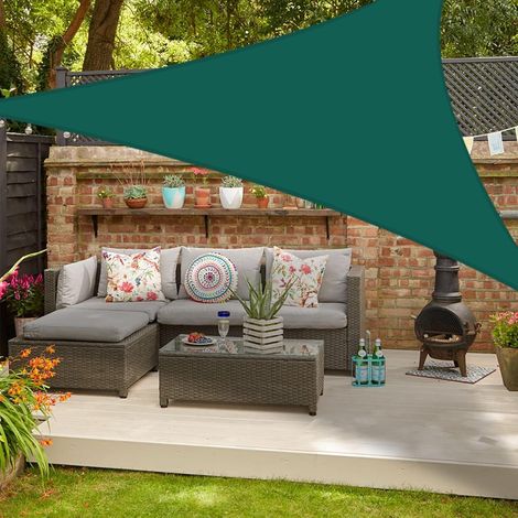 Voile d'ombrage 3.6x3.6x3.6 m Triangle Résistante aux UV & Imperméable pour Patio & Jardin, Protection Solaire 95%, avec Accessoires de montage métalliques Vert Foncé