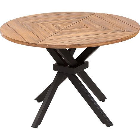 Mesa de jardín de madera de acacia clara con tablero de listones redonda de 110 cm Lissone (1/5)