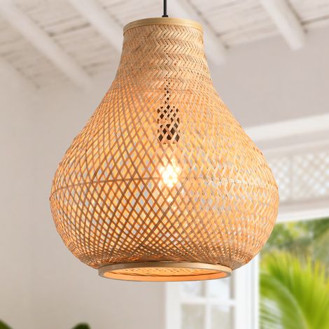 Parrot Uncle Lustre Bambou Naturel 38 cm, Suspension Goutte Bohème Japandi Tressée E27 à Hauteur Réglable, Luminaire pour Salon, Chambre et Salle à Manger