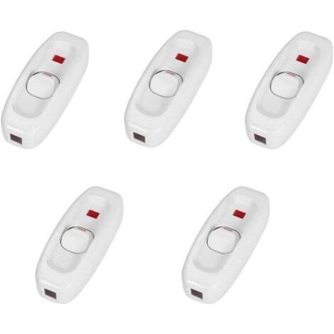 Paquet de 5 interrupteurs - Inline on/Off Lampe de Table Cordon Cordon Commutateur à câble avec Voyant Del (Couleur : Blanc)