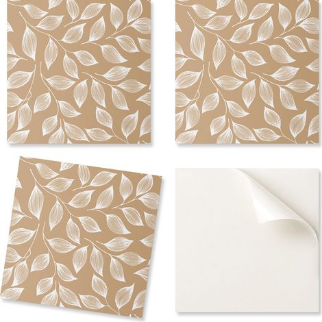 Paquete de baldosas de vinilo listas para instalar con estampado de hojas sobre fondo texturizado, 9x30x30 cm.