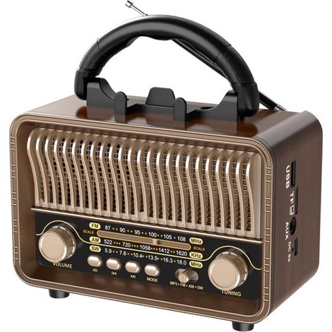 Radio portátil inalámbrica vintage，Radio AM/FM/SW con Bluetooth，Con USB y batería recargable，entrada AUX y reproducción de tarjeta TF (1/5)