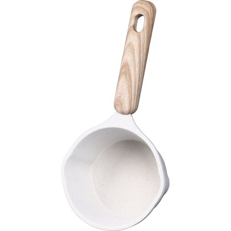 Casserole de cuisson antiadhésive à bords hauts en pierre médicale avec becs verseurs pour verser l'huile, le lait, chauffer et frire, blanche. (1/5)