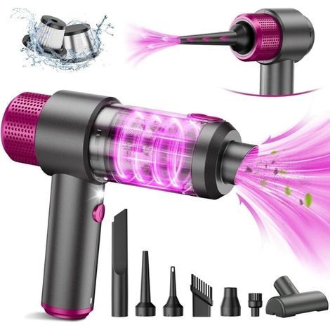 4-en-1 Aspirateur Voiture Puissant sans Fil, 15KPA Mini Aspirateur a Main sans Fil, Double Système de Filtration, Lumière LED, pour Souffleur Air Comprimé Nettoyage PC, Bureau & Voiture (1/4)