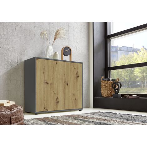 BMG Möbel Schuhkommode Mailand 4 (Schuhschrank Aktenschrank Kommode Anrichte, in anthrazit/ Artisan Eiche), Push-to-open-Funktion