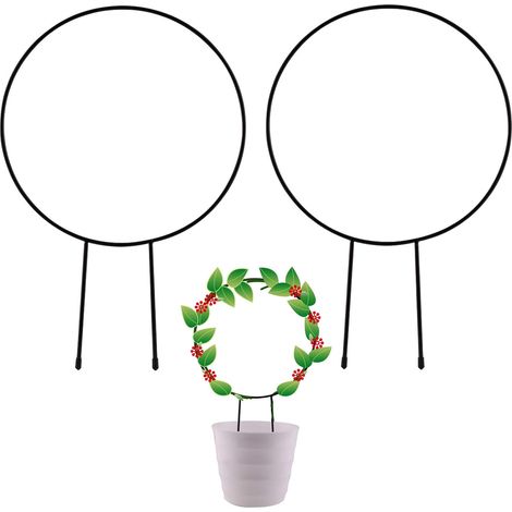 2 supports de jardin en métal pour plantes grimpantes, supports décoratifs pour plantes en pot de 33 cm avec revêtement noir, support en fer pour plantes grimpantes (rond) (1/5)