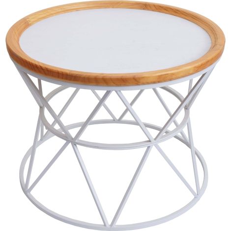 Couchtisch HHG-174, Kaffeetisch Beistelltisch Loungetisch Sofatisch Wohnzimmertisch, Metallgestell Holz Ø66cm weiß