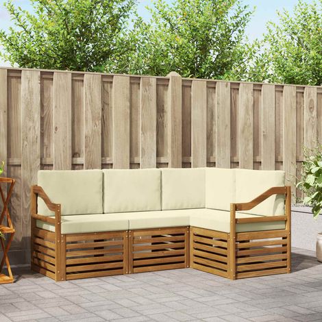 vidaXL  Outdoor Sofa Set  4 pcs Natural and Cream Solid Acacia Wood