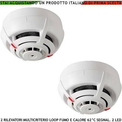 Rilevatori di Fumo 2 Sensori di Temperatura Multicriterio Antincendio Loop Led Uscita OC 14 mA Segnalazione Remota Completi di Base di Fissaggio Morsetti di Collegamento Innesto Indirizzato Segnalato (1/4)