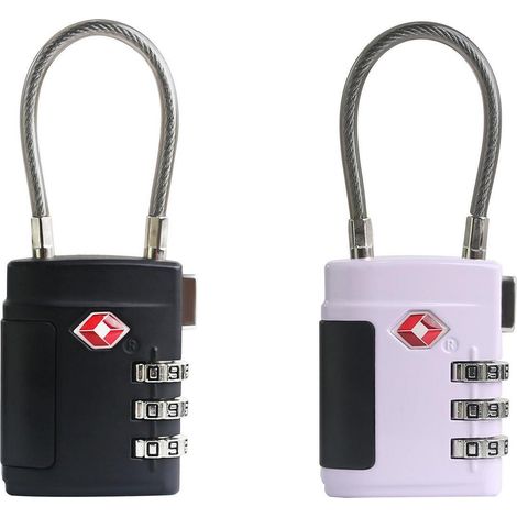 TSA Zahlenschloss mit Kabel, robust & vielseitig, für Koffer, Rucksack, Schwarz + Lila