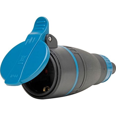 Base móvil bipolar con t/t y tapa azul 16a 250 v, ip44, negra, máx. 3 x 1,5 mm²